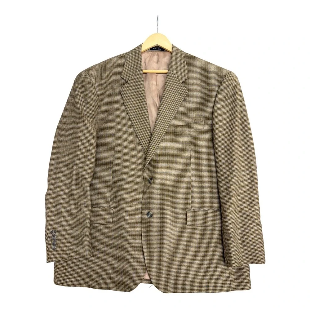 Lauren Ralph Lauren Mens 48R Wool Blazer Brown Houndstooth Sport Coat 2 Button
